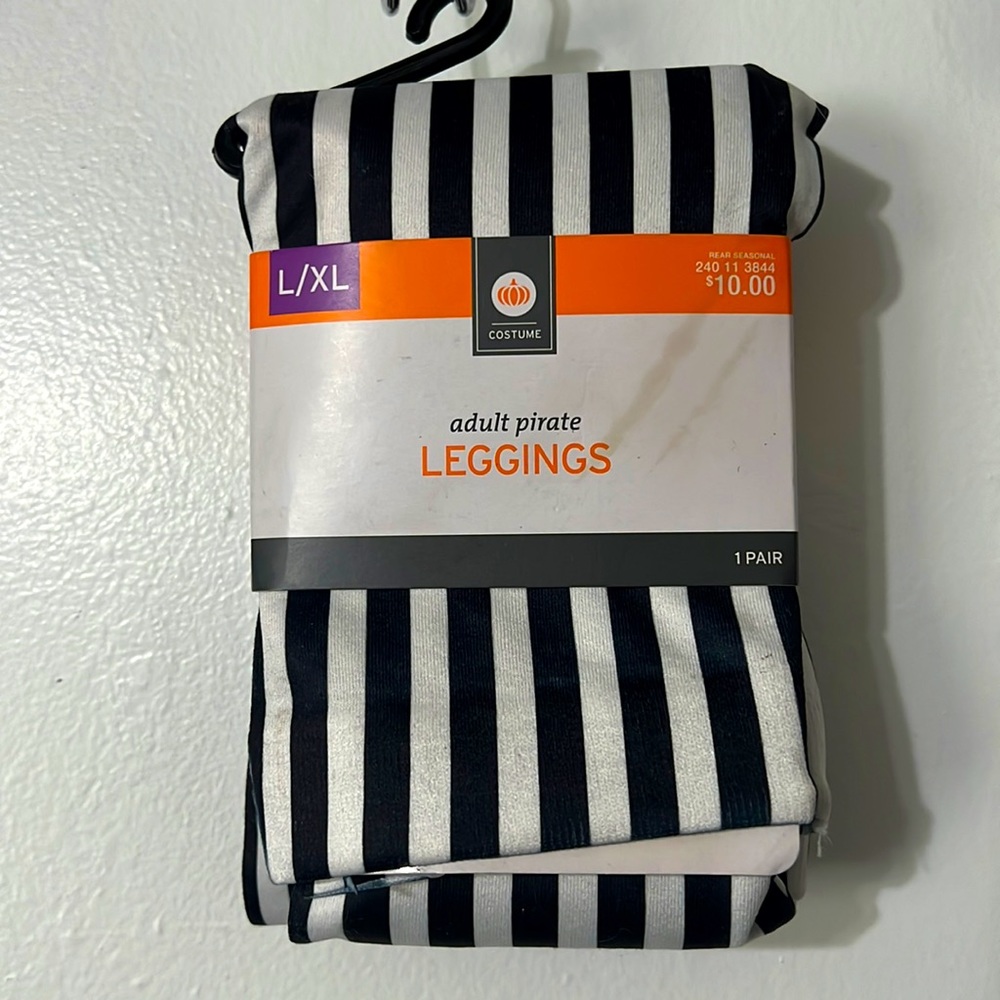 Adult Pirate Leggings Black White Stripe Costume size L/XL